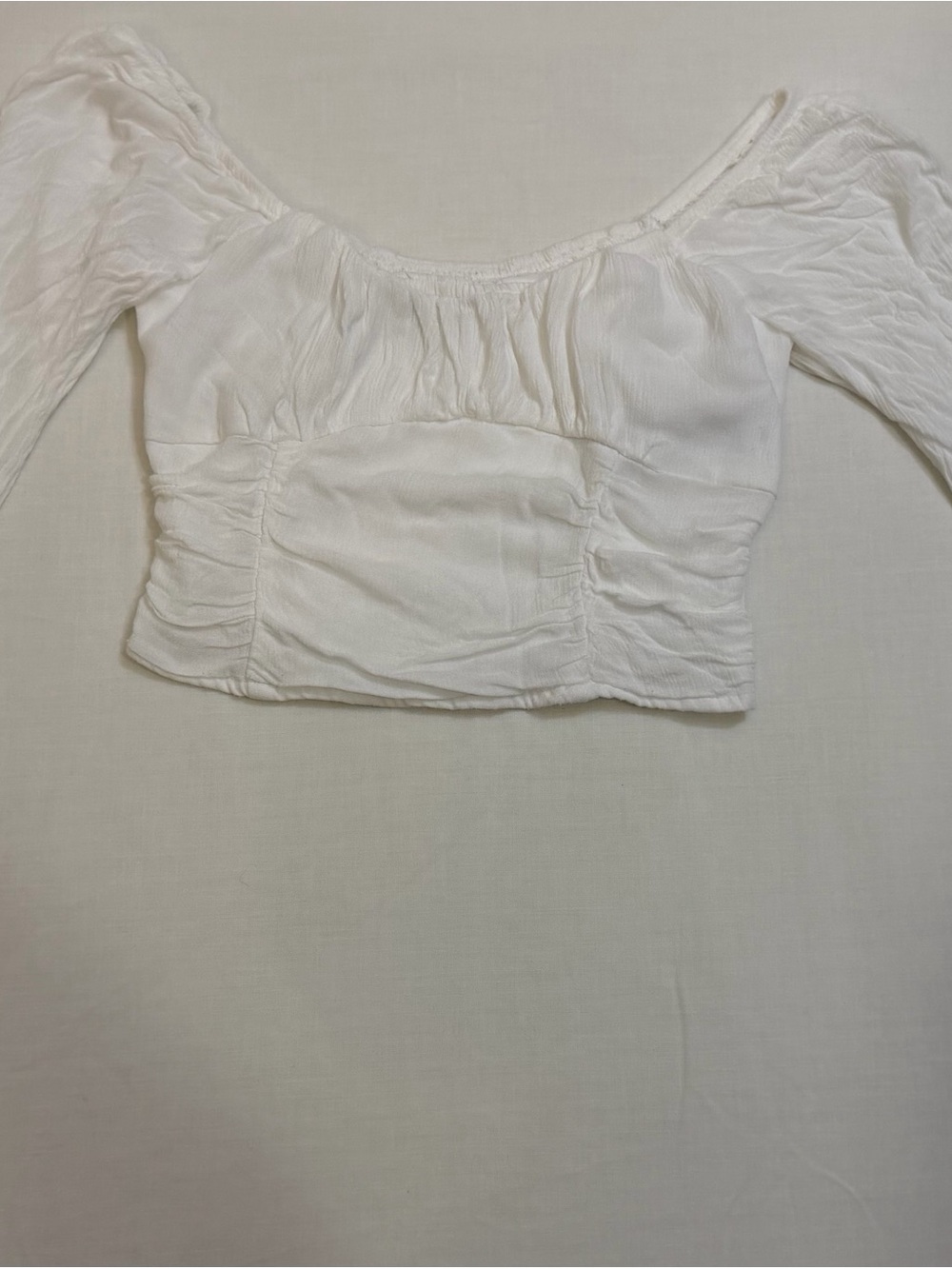 Hollister White Ruched Off-Shoulder Crop Top